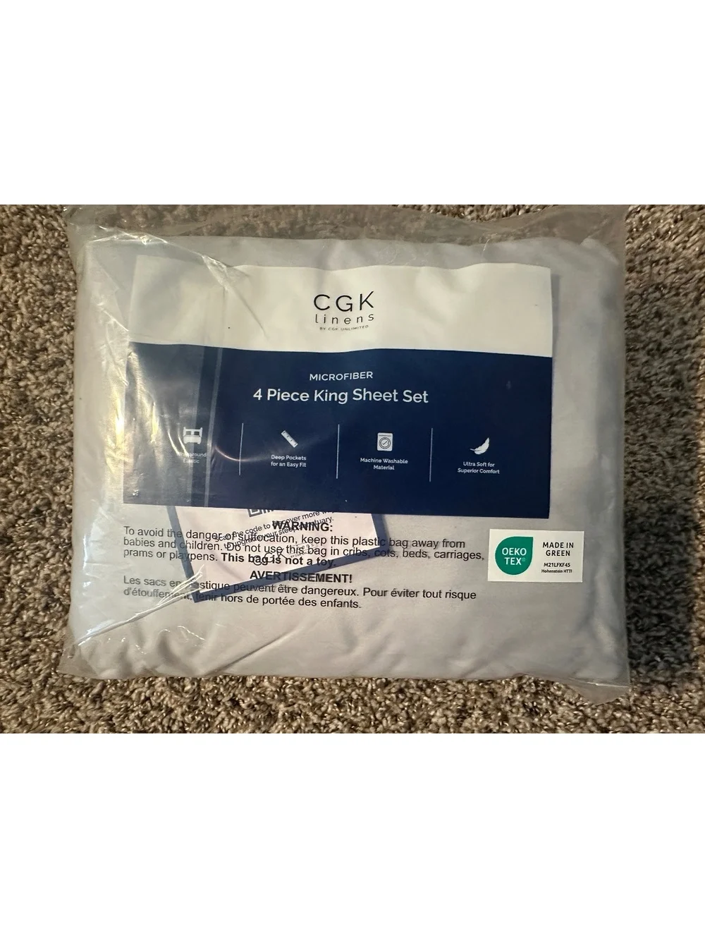 CGK Linens 4 Piece King Size Sheet Set In French Grey BRAND NEW!